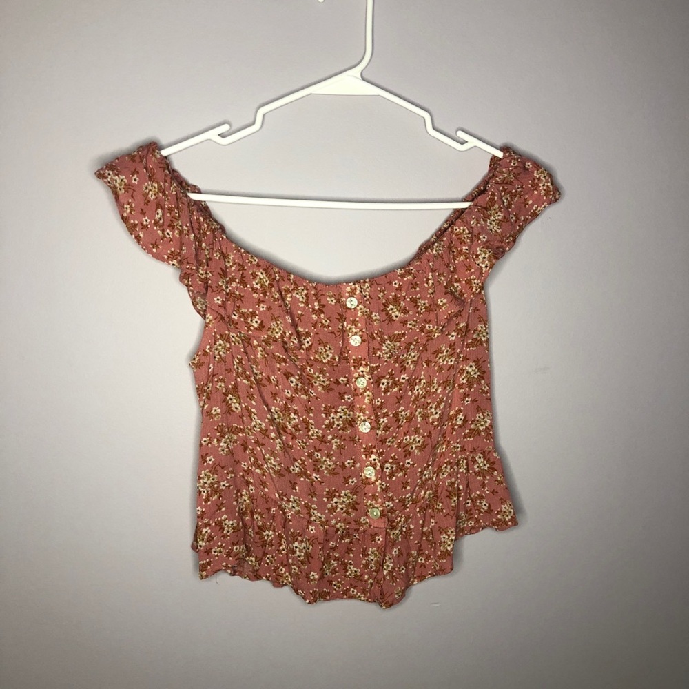 Pink Floral American Eagle crop top